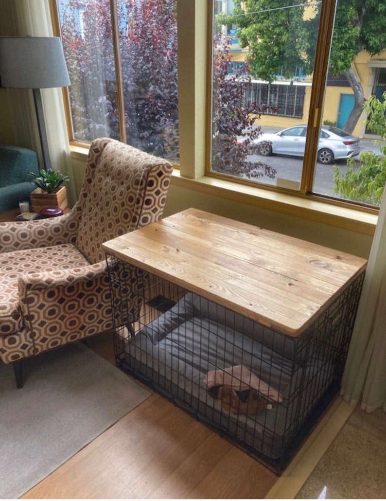 Farmhouse Dog Crate Topper: Wood Kennel Table Top image 3