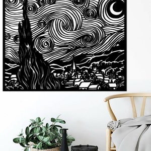 Starry Night Metal Wall Art: Baltic Birch Wood Decor