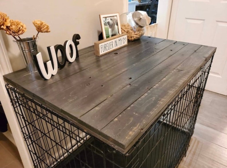 Farmhouse Dog Crate Topper: Wood Kennel Table Top image 5
