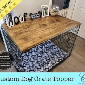 Rustic Wood Dog Crate Topper: Kennel Table Top Furniture Labor Day Sale