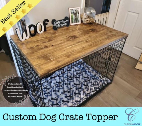 Personalized Wooden Dog Crate Topper: Modern Pet Furniture