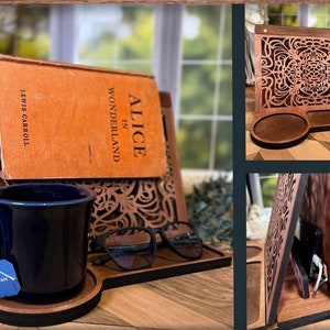 Wooden Book Valet Tray, Wood Nightstand Book Page Holder, Gift for Book Lovers, Unique Book Nook, Gift for Mom, Birthday Gift, Tablet Ipad