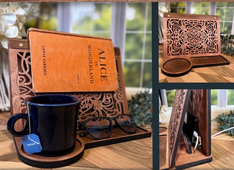 Hölzerner Buch Valet Tray, Holz Nachttisch Buch Seite Halter, Geschenk für Buchliebhaber, einzigartige Buch Ecke, Geschenk für Mama, Geburtstagsgeschenk, Tablet iPad Bild 1