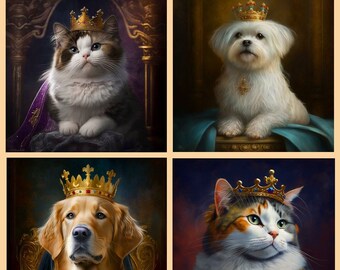 Custom Pet Portrait | Digital dog portrait canvas | Dog Portrait, Cat Portrait | royal cat portrait | Pet loss gifts for dog lovers