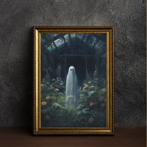 Botanical Ghost in Greenhouse | Gothic | Art Poster Print, Vintage Poster | Dark Academia,  Cottagecore,Witch Art, Halloween Art, Wall decor