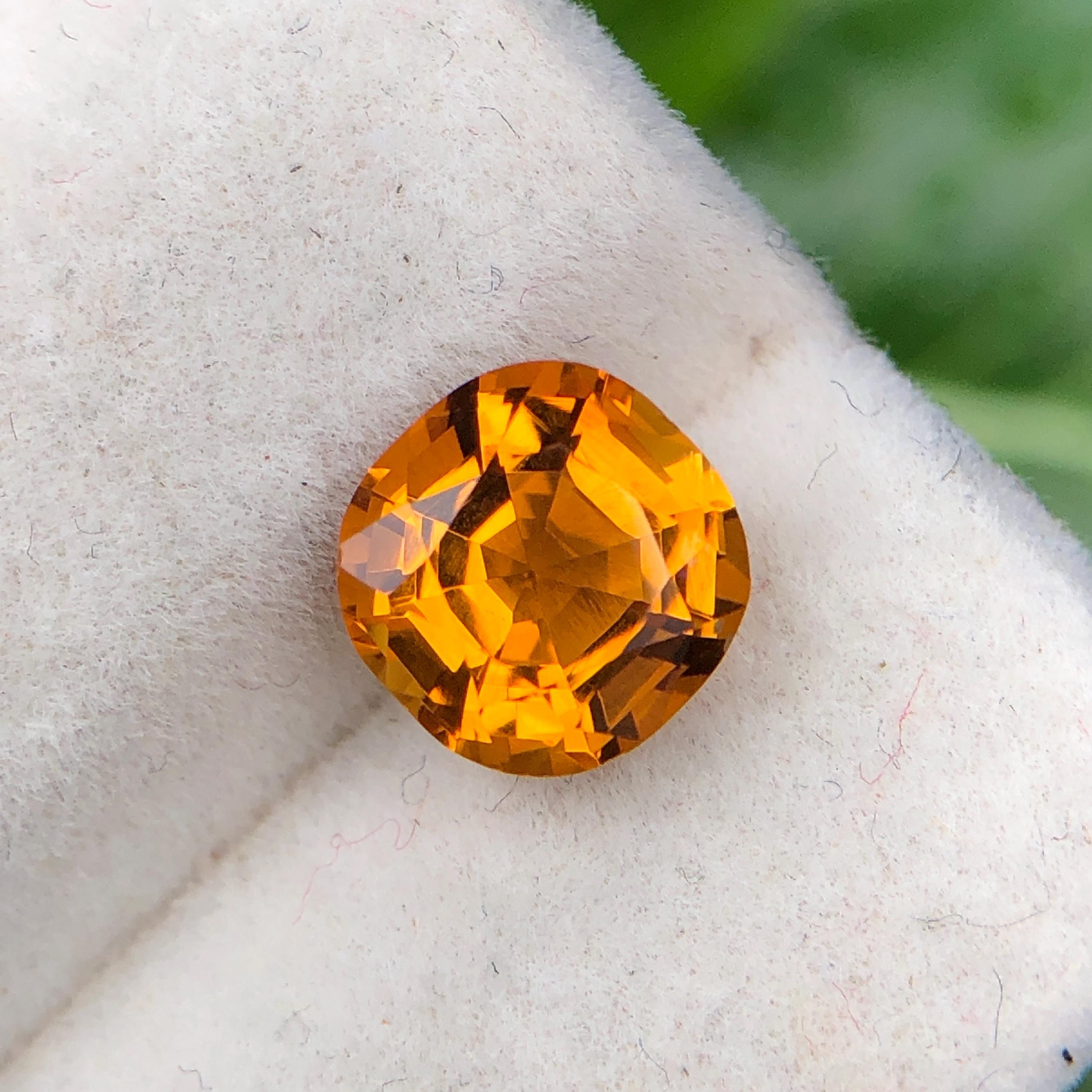 Gorgeous Palmeira Citrine Cushion, 7 x 7 MM Orangish Yellow Citrine Cushion, Natural Citrine, 1.40 CT, Old mine cut Citrine Cushion.