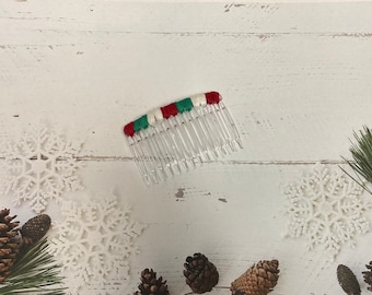 Christmas Hair Comb: Red, White, and Green Holiday Hair Piece