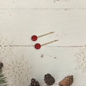 Red & Gold Fabric Hair Pins: Holiday Bobby Pins - Set of 2