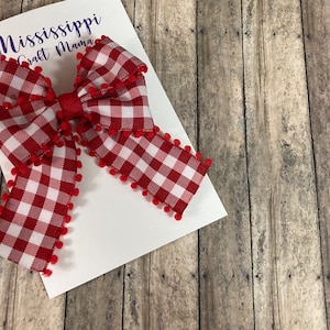 Red gingham, pigtail bow set, hair bow set, red hair clip, alligator clip bow, fall hair bows, sister bows, matching bows, 3 inch bows