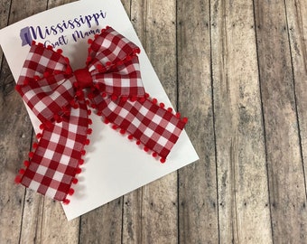 Red gingham, pigtail bow set, hair bow set, red hair clip, alligator clip bow, fall hair bows, sister bows, matching bows, 3 inch bows
