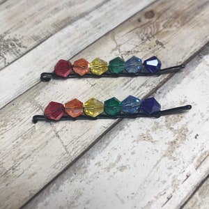 Beaded Bobby Pins: Rainbow Crystal Hair Clips (Set of 2)