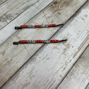 Red Beaded Hair Pins: Pin Up Fashion Hair Accessory - Set of 2