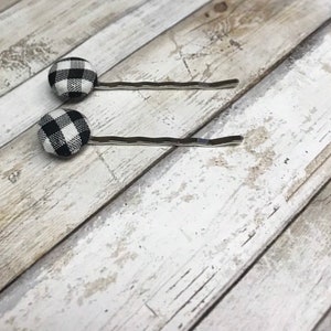 Black Gingham Hair Bobby Pins: Pin Up Fashion (Set of 2)