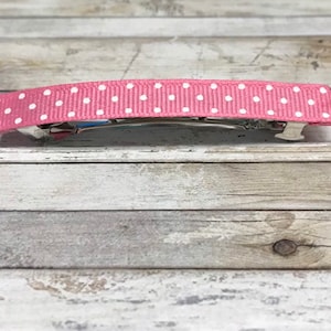 Pink hair piece, polka dot ribbon, simple barrette, French hair clip, lightweight barrette, valentine hair clip, thick hair barrette