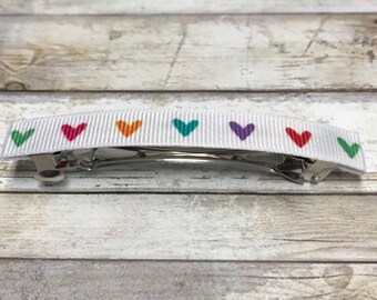 Barrette for women, heart hair accessory, rainbow hair clip, heart hair barrette, valentine hair clip, assorted colors,