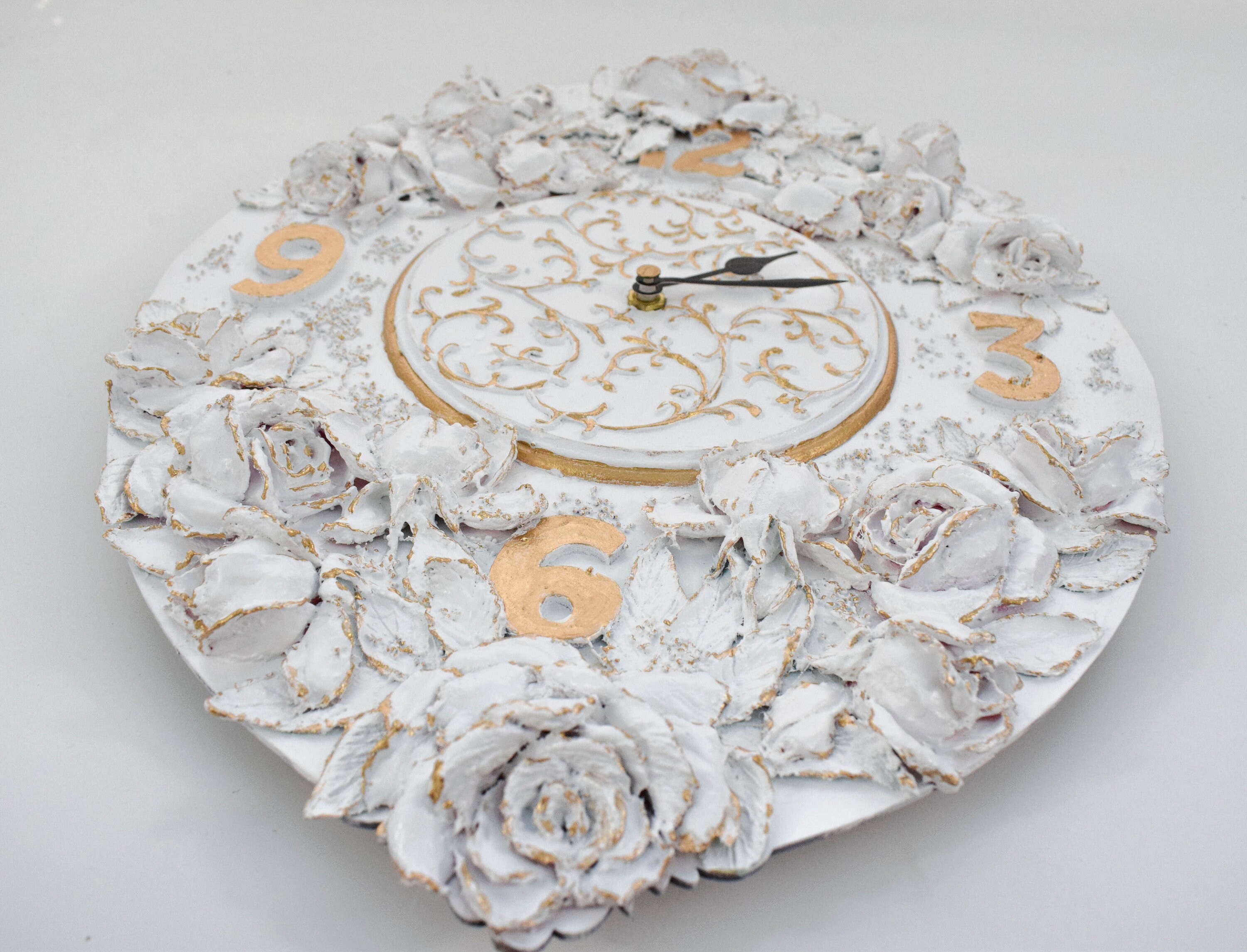 Original Handmade White Romantic Wall Clock With Roses Etsy