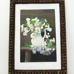 Peinture originale 3D bouquet dans un vase en verre sur bois
