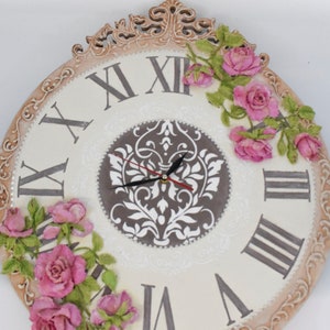 Large Wall Clock Romantic Floral Wall Art with roses image 6