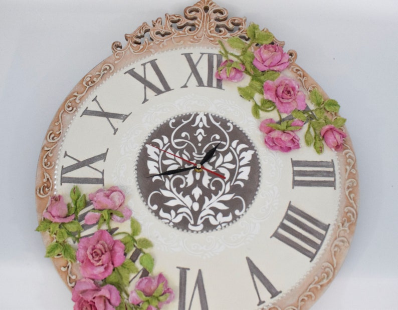 Large Wall Clock Romantic Floral Wall Art with roses image 6