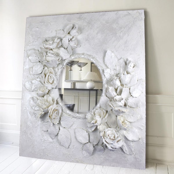 Miroir décoré avec des fleurs 3D, grand miroir, miroir, miroir de mur