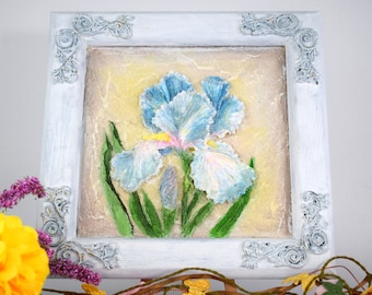 3D-Blumen Iris für Sie Original Geschenk Blumenskulptur Malerei auf Holz