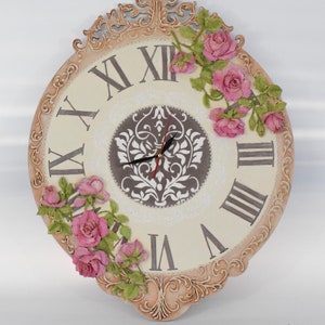 Large Wall Clock Romantic Floral Wall Art with roses image 1