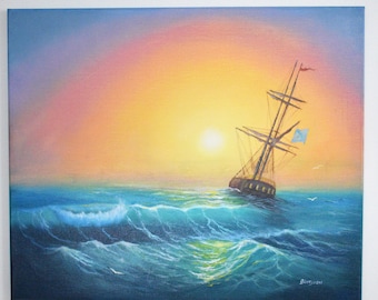 Paisaje marino Obra de arte original Pintura al óleo náutica
