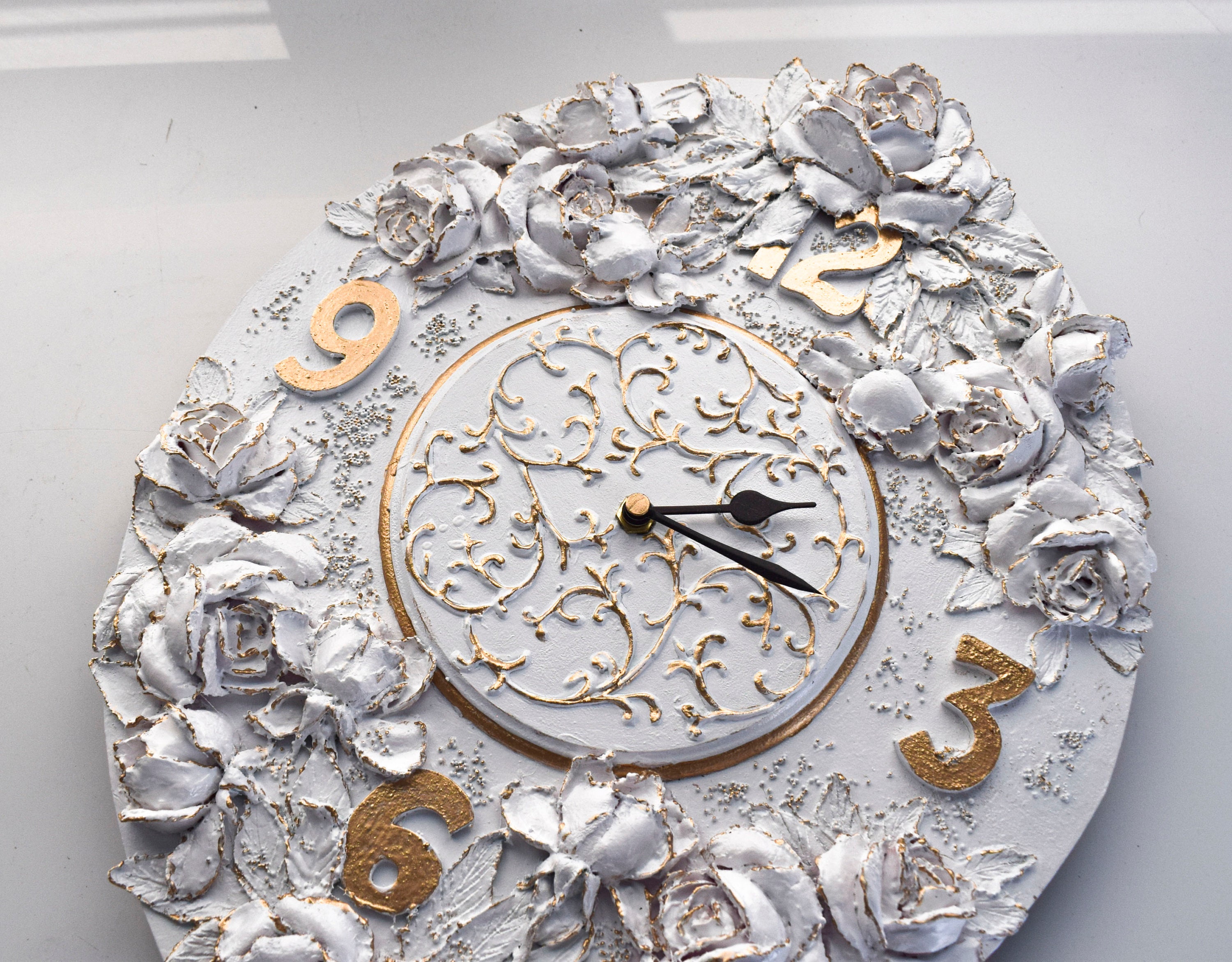 Original Handmade White Romantic Wall Clock With Roses Etsy