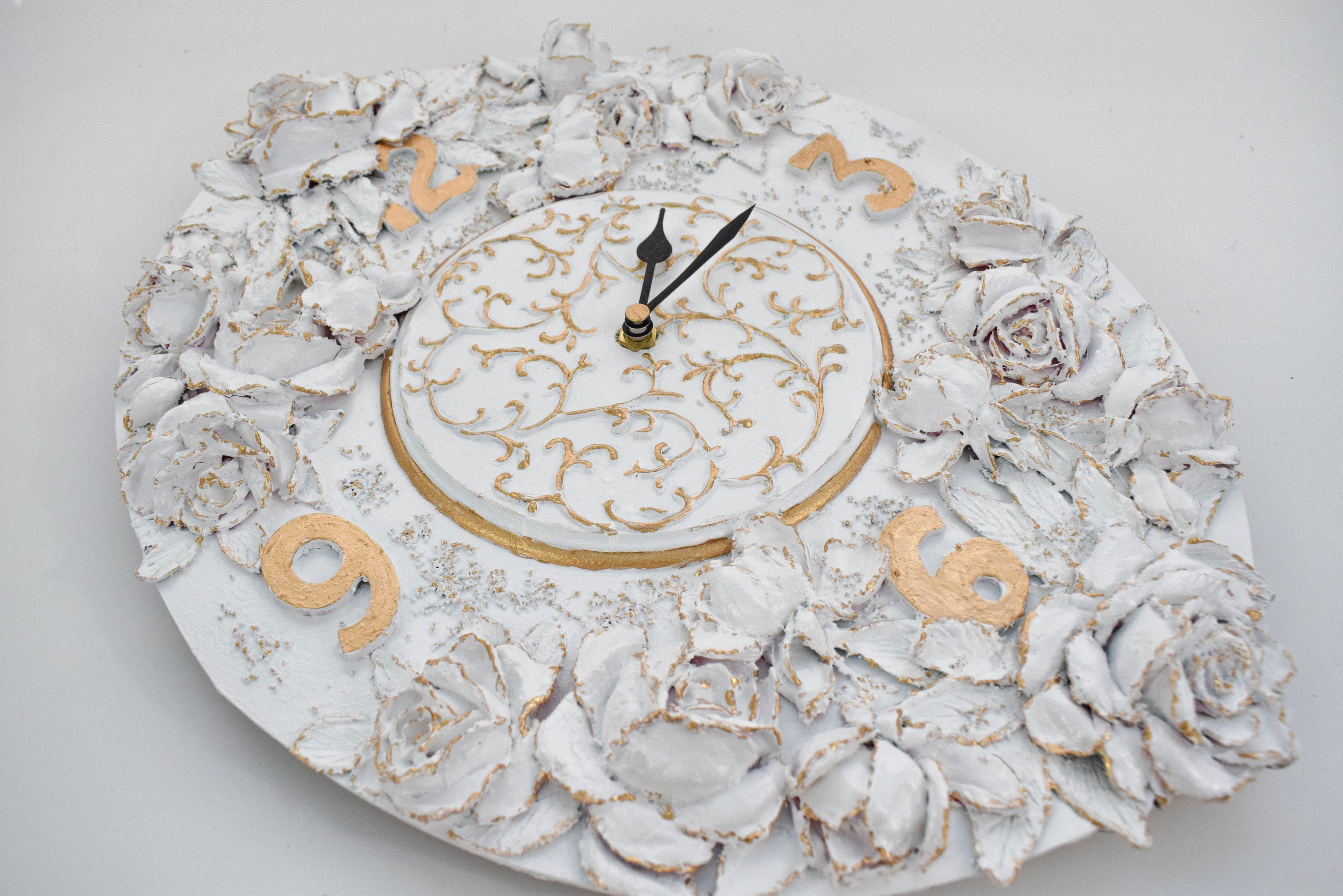Original Handmade White Romantic Wall Clock With Roses - Etsy