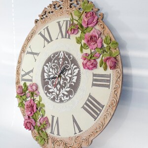 Large Wall Clock Romantic Floral Wall Art with roses image 9