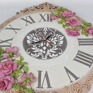 Large Wall Clock Romantic Floral Wall Art with roses image 5