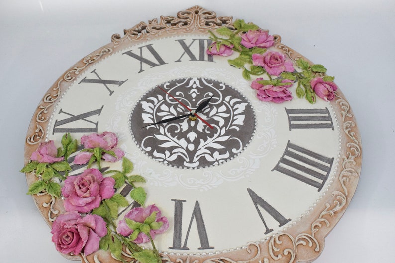 Large Wall Clock Romantic Floral Wall Art with roses image 5