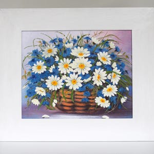 Peinture originale 3D bouquet de marguerites sur bois
