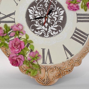 Large Wall Clock Romantic Floral Wall Art with roses image 7