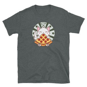 Gatito gato Kawaii comiendo pizza Slice camiseta unisex de manga corta