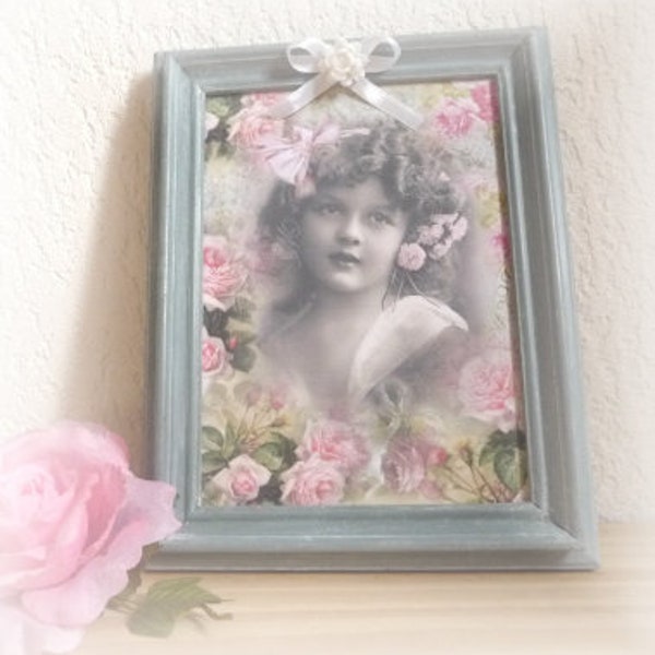 Petit cadre romantique, fillette vintage, déco romantique, chambre enfant