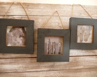Set of three small frames, horses, Camargue, sea decoration, handmade