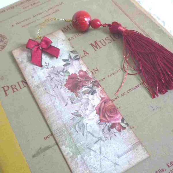 Marque page , roses, rétro, gland, cadeau, fait main