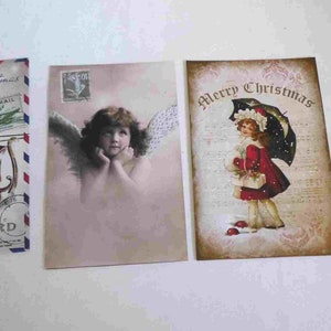 Lot de 4 cartes de Noël fait main, père noel, angelot, vintage, crèche