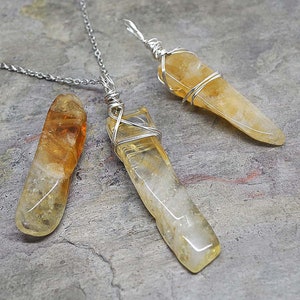 Wire Wrapped Natural Raw Citrine Crystal Point Pendant Necklace on Stainless Steel Chain, Reiki Healing, Ladies Gift, Made to Order image 1