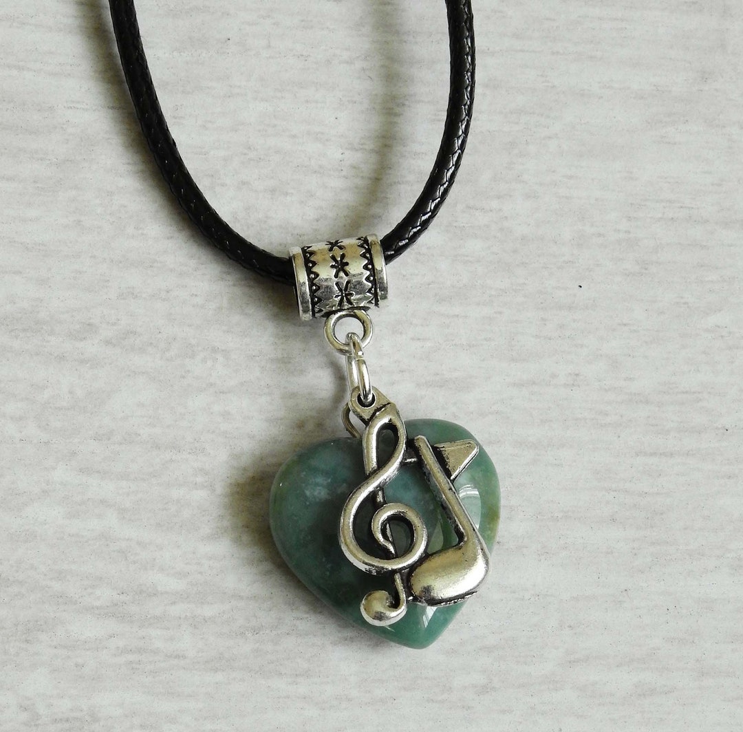 Beautiful Natural Indian Agate Heart and Trable Clef Music - Etsy UK