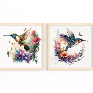 Hummingbird Watercolour style Art Print, Hummingbird Gift, 2 Different Prints to Choose From, Bird Print, Wall Art.
