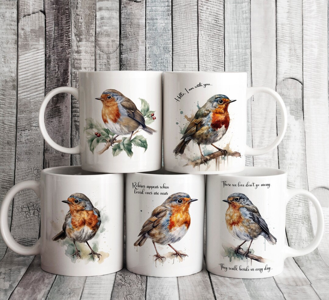 Prety Robi Pretty Robin Mugs, Robin Red Breast Gift, Can Be Personalised, Plus ...