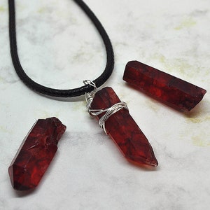 Stunning Raw Red Ruby Quartz  Wire Wrapped Pendant Necklace on a Waxed Cord,  Reiki Healing, Ladies Gift