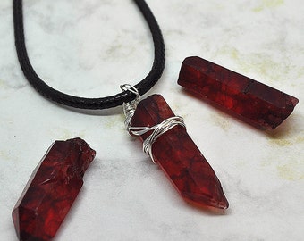 Stunning Raw Red Ruby Quartz  Wire Wrapped Pendant Necklace on a Waxed Cord,  Reiki Healing, Ladies Gift