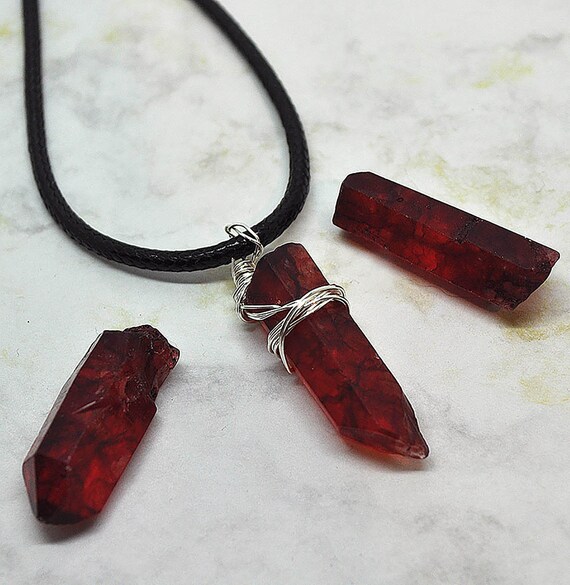 Stunning Raw Red Ruby Quartz Wire Wrapped Pendant Necklace on a Waxed Cord Reiki Healing Ladies Gift Etsy UK