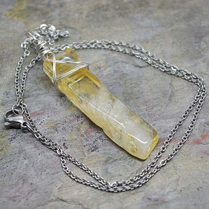 Wire Wrapped Natural Raw Citrine Crystal Point Pendant Necklace on Stainless Steel Chain, Reiki Healing, Ladies Gift, Made to Order image 2