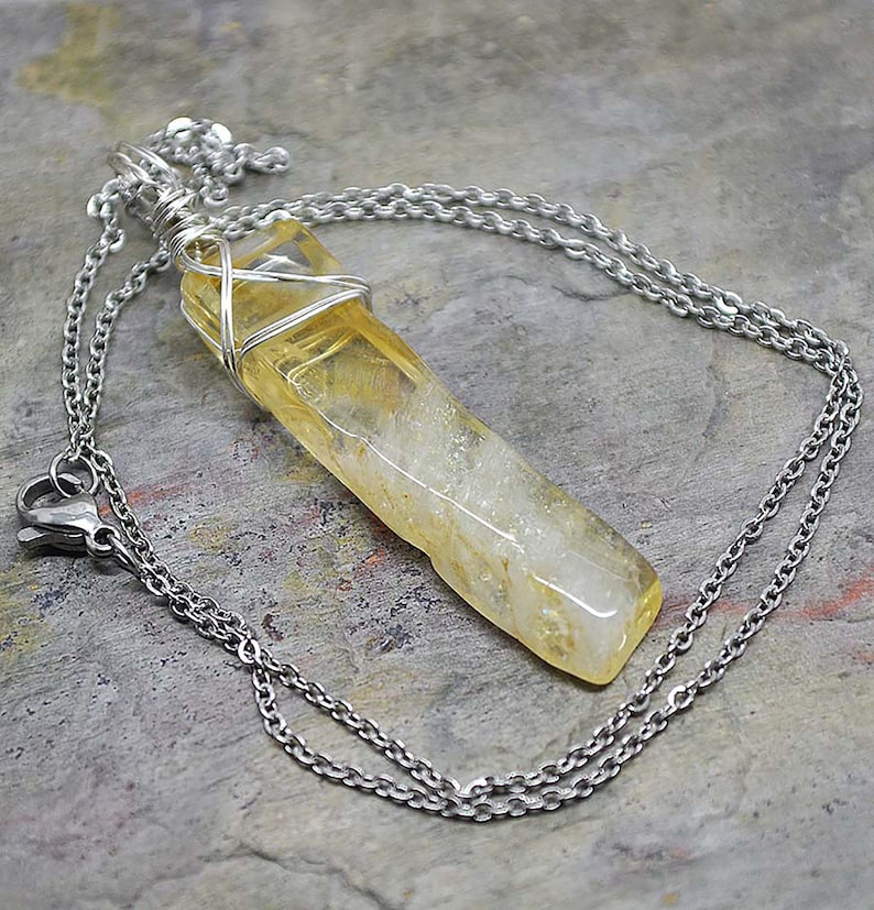 Wire Wrapped Natural Raw Citrine Crystal Point Pendant Necklace on Stainless Steel Chain, Reiki Healing, Ladies Gift, Made to Order image 2