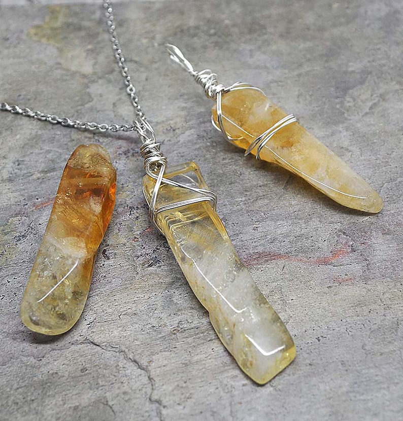 Wire Wrapped Natural Raw Citrine Crystal Point Pendant Necklace on Stainless Steel Chain, Reiki Healing, Ladies Gift, Made to Order image 1