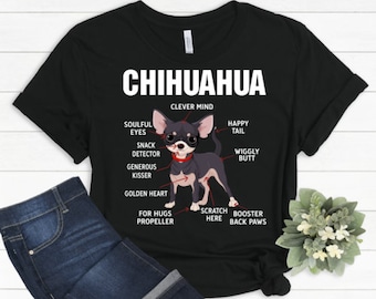 Chihuahua Hunde-Shirt, lustige Anatomie eines Chihuahua-T-Stücks, niedliches Haustier-Besitzer Geschenk, Hunde-Liebhaber-Grafik-T-Shirt, kleine Hunderasse-Mama-Vater-Kleidung